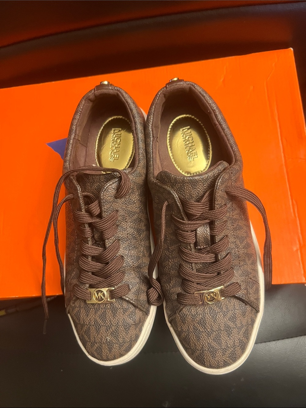 Michael Kors Brown Monogram Lace-Up Sneakers